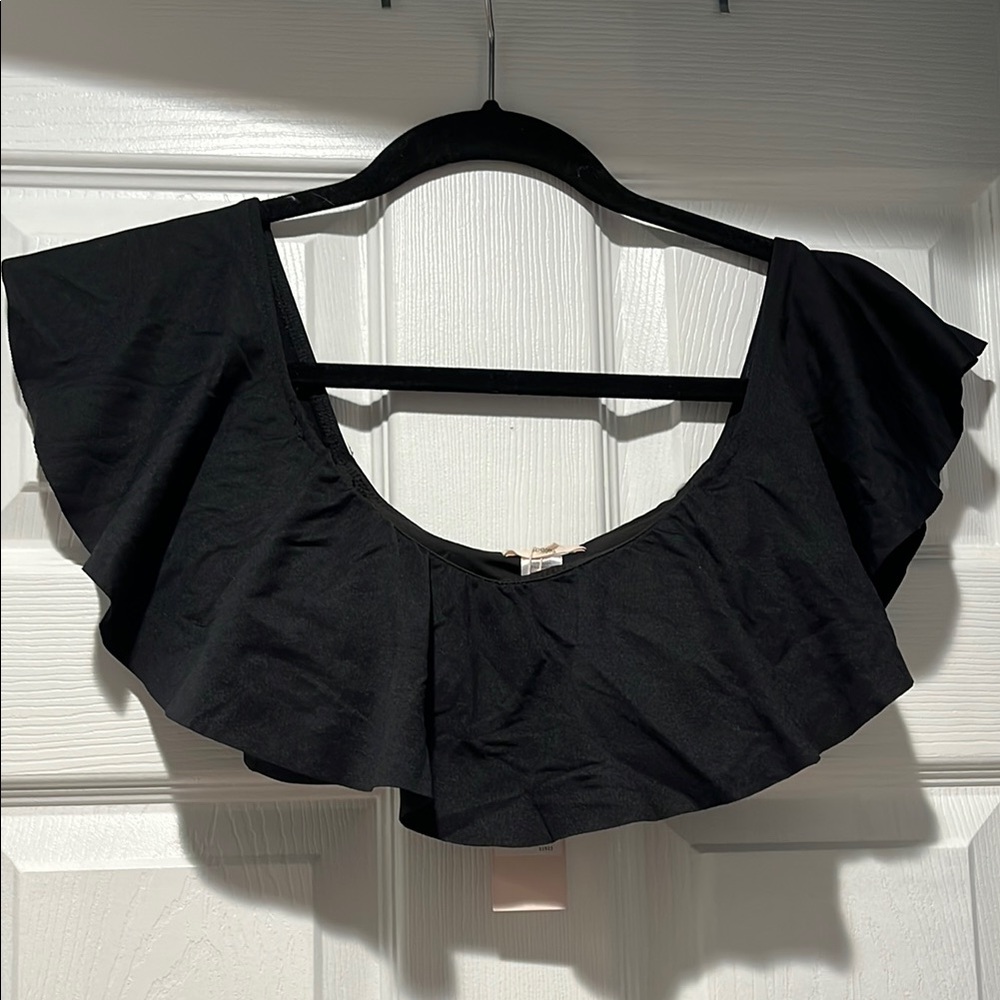 Eberjey Black Ruffled Cropped Swim Blouse